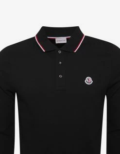 Moncler Black Tricolour Trim Long Sleeve Polo T-Shirt Clothing