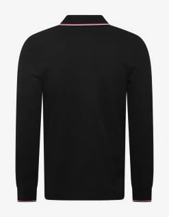 Moncler Black Tricolour Trim Long Sleeve Polo T-Shirt Clothing