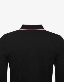 Moncler Black Tricolour Trim Long Sleeve Polo T-Shirt Clothing