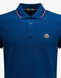 Moncler Clothing Cosmic Blue Tricolour Trim Polo T-Shirt