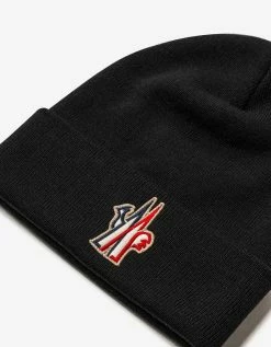 Moncler Grenoble Black Logo Wool Beanie Hat Accessories