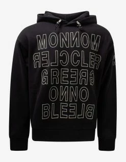 Moncler Grenoble Black Mirrored Logo Print Hoodie Clothing