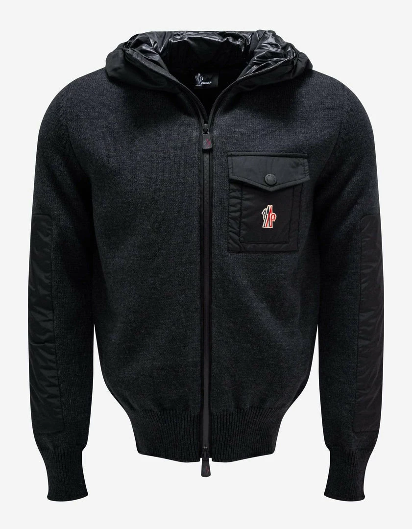 Cheapest 🧨 Moncler Grenoble Dark Grey Nylon Panel Cardigan ⌛ 3 Moncler Grenoble Dark Grey Nylon Panel Cardigan
