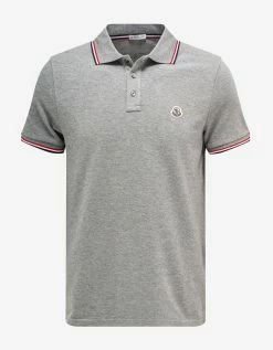Moncler Grey Tricolour Trim Polo T-Shirt Clothing