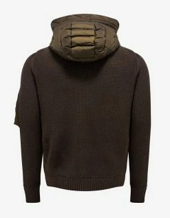 Moncler Khaki Nylon Front Hooded Cardigan