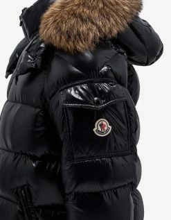 Moncler Maya Fur Black Nylon Down Jacket Clothing