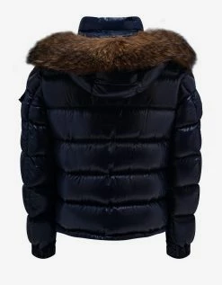 Moncler Maya Fur Navy Blue Nylon Down Jacket