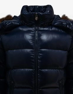 Moncler Maya Fur Navy Blue Nylon Down Jacket