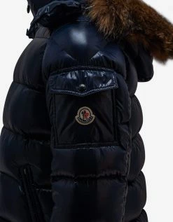 Moncler Maya Fur Navy Blue Nylon Down Jacket