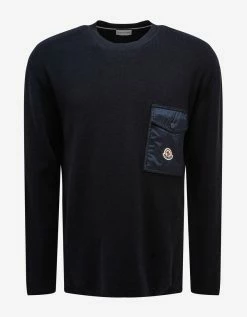 Moncler Clothing Navy Blue Chest Pocket Sweater
