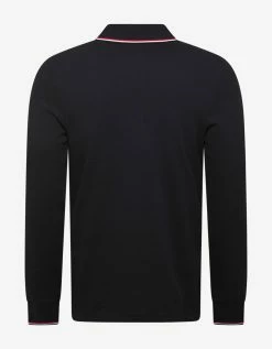 Moncler Navy Blue Tricolour Trim Long Sleeve Polo T-Shirt Clothing