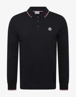 Moncler Navy Blue Tricolour Trim Long Sleeve Polo T-Shirt Clothing