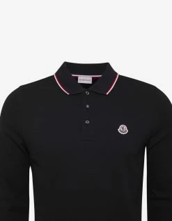 Moncler Navy Blue Tricolour Trim Long Sleeve Polo T-Shirt Clothing
