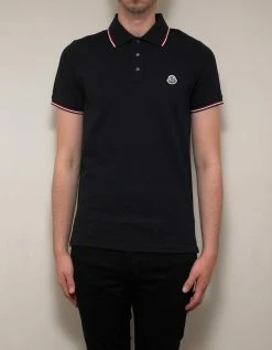 Moncler Navy Blue Tricolour Trim Polo T-Shirt