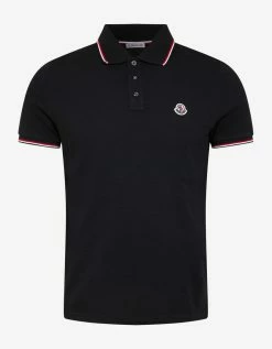 Moncler Navy Blue Tricolour Trim Polo T-Shirt