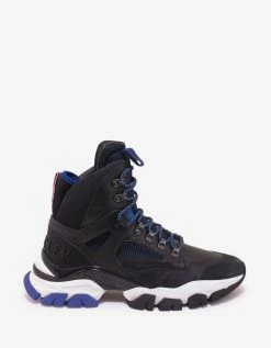 Moncler Tristan Black Leather & Mesh High Top Trainers