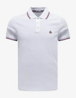 Moncler Clothing White Tricolour Trim Polo T-Shirt