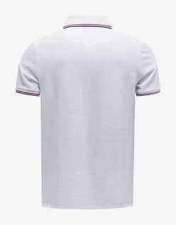 Moncler Clothing White Tricolour Trim Polo T-Shirt