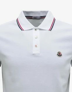 Moncler Clothing White Tricolour Trim Polo T-Shirt