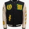 Off-White C/o Virgil Abloh Clothing Black Graphics Leather Varsity Jacket