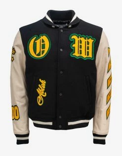 Off-White C/o Virgil Abloh Clothing Black Graphics Leather Varsity Jacket