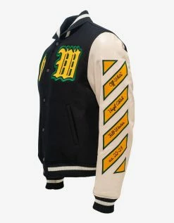 Off-White C/o Virgil Abloh Clothing Black Graphics Leather Varsity Jacket