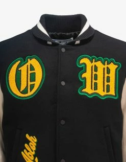 Off-White C/o Virgil Abloh Clothing Black Graphics Leather Varsity Jacket