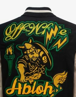 Off-White C/o Virgil Abloh Clothing Black Graphics Leather Varsity Jacket