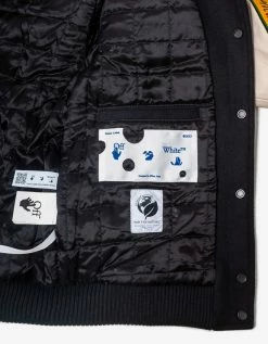 Off-White C/o Virgil Abloh Clothing Black Graphics Leather Varsity Jacket