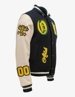 Off-White C/o Virgil Abloh Clothing Black Graphics Leather Varsity Jacket
