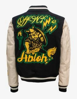 Off-White C/o Virgil Abloh Clothing Black Graphics Leather Varsity Jacket