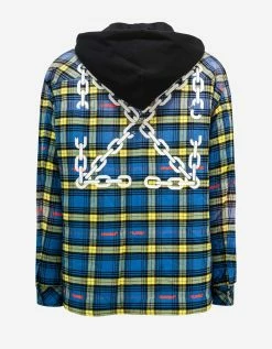 Wholesale ❤️ Off-White C/o Virgil Abloh Blue Chain Arr Check Hooded Overshirt Clothing 🌟 9 Off-White C/o Virgil Abloh Blue Chain Arr Check Hooded Overshirt Clothing