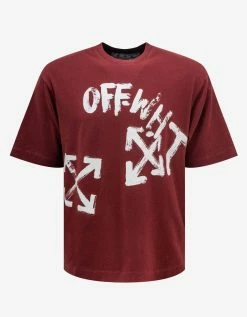 Off-White C/o Virgil Abloh Burgundy Paint Script Oversized Skate T-Shirt