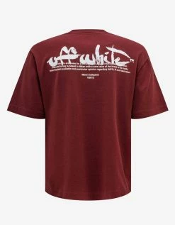 Off-White C/o Virgil Abloh Burgundy Paint Script Oversized Skate T-Shirt