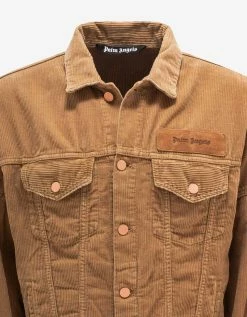 Palm Angels Beige Corduroy Logo Denim Jacket