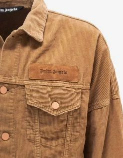 Palm Angels Beige Corduroy Logo Denim Jacket