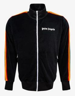 Palm Angels Black Chenille Track Jacket With Rainbow Stripes Clothing