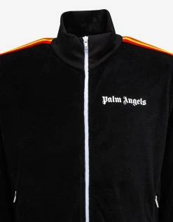 Palm Angels Black Chenille Track Jacket With Rainbow Stripes Clothing