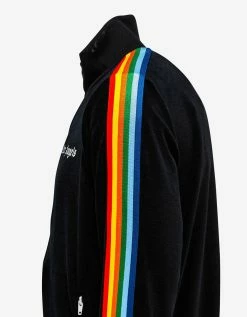 Palm Angels Black Chenille Track Jacket With Rainbow Stripes Clothing