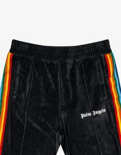 Palm Angels Black Chenille Track Pants With Rainbow Stripes