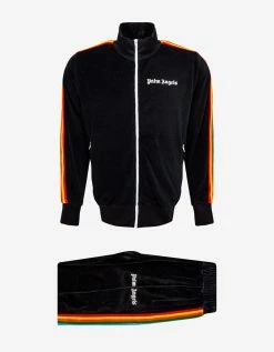 Palm Angels Black Chenille Tracksuit With Rainbow Stripes