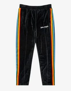 Palm Angels Black Chenille Tracksuit With Rainbow Stripes