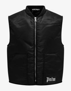Palm Angels Black Curved Logo Gilet Clothing