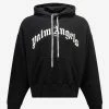 Palm Angels Clothing Black Curved Logo Hoodie