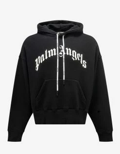 Palm Angels Clothing Black Curved Logo Hoodie