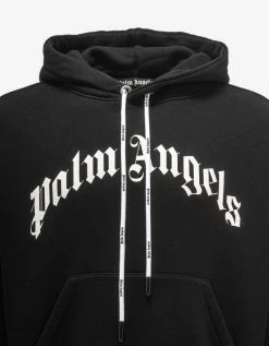 Palm Angels Clothing Black Curved Logo Hoodie