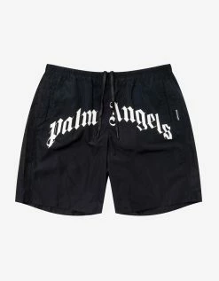 Palm Angels Black Curved Logo Swim Shorts Clothing