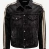 Palm Angels Clothing Black Denim Jacket With Stripes