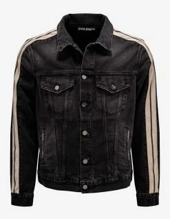 Palm Angels Clothing Black Denim Jacket With Stripes