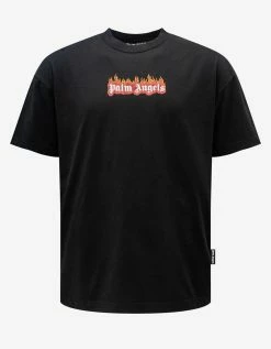 Palm Angels Black Garment Dye Burning Logo T-Shirt Clothing